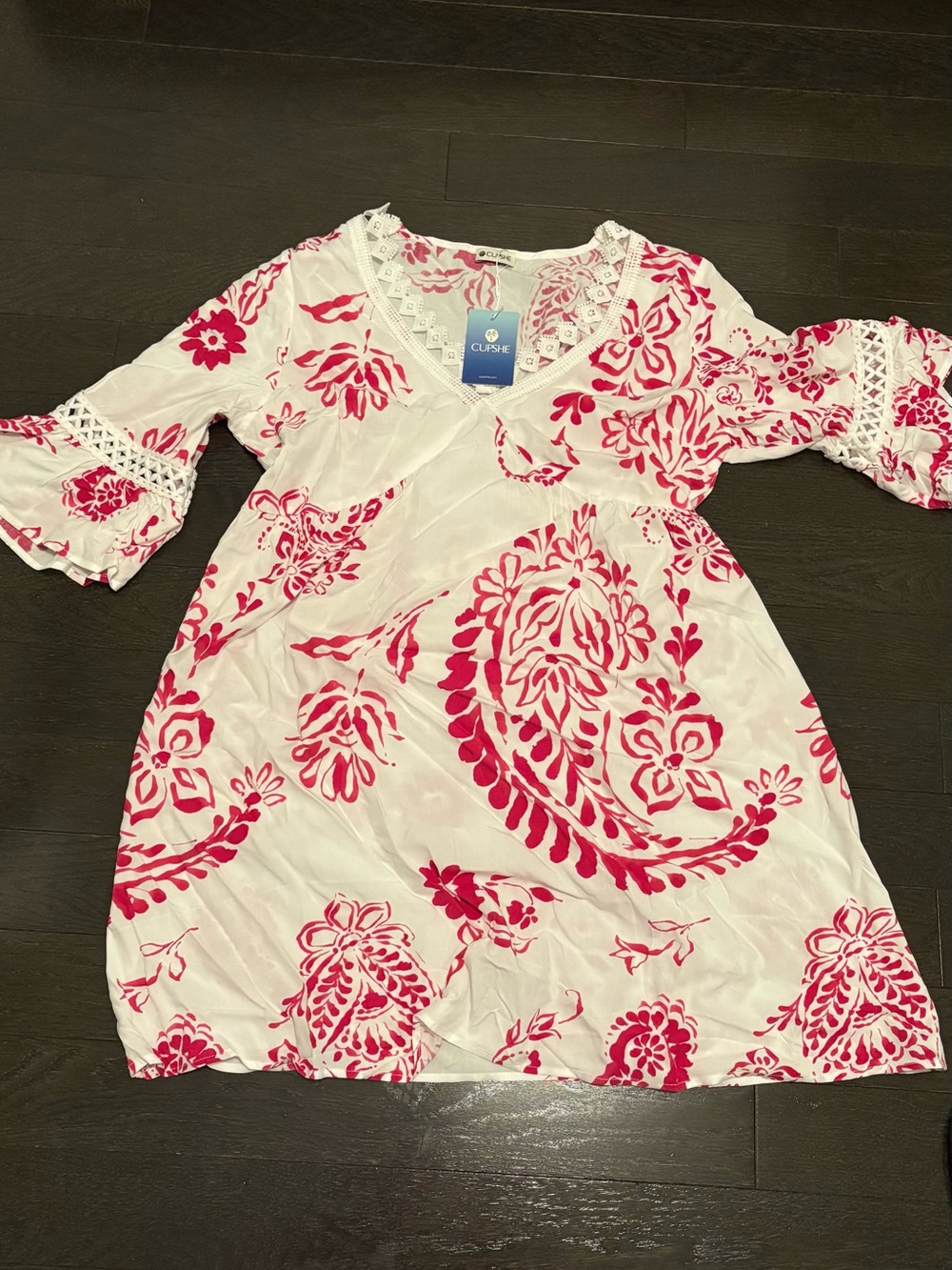 Cupshe White and Pink Floral Wrap Dress swim cover